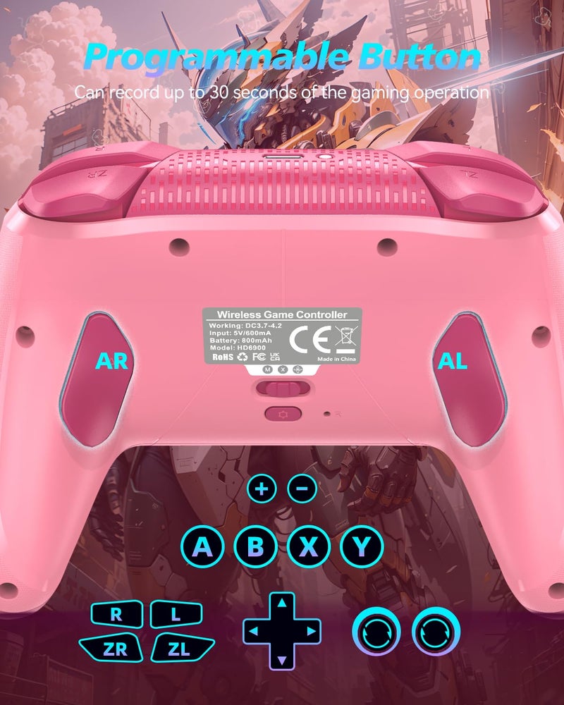 GMBACK Store Wireless Switch 2 Pro Controller, Turbo Controller for Nintendo Switch 2/1/Lite/OLED with Loop Macro, Home Wake Up, HD Rumble, Motion Control, Turbo, 800mAh, Pink - Image 3